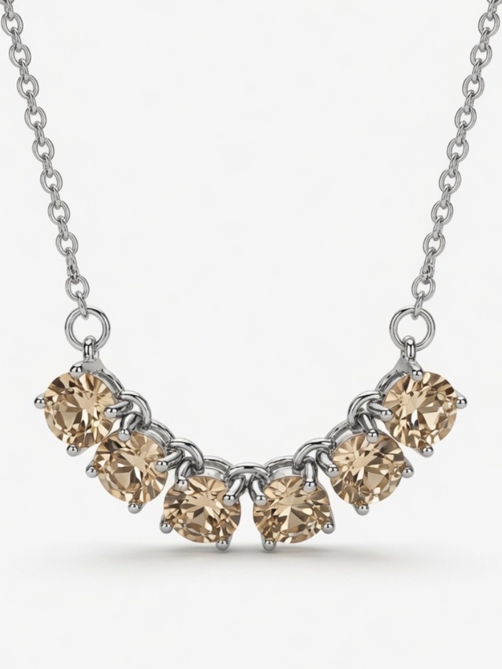 Champagne CZ Station Necklace – Silver Tone (17" + 2" Extender)